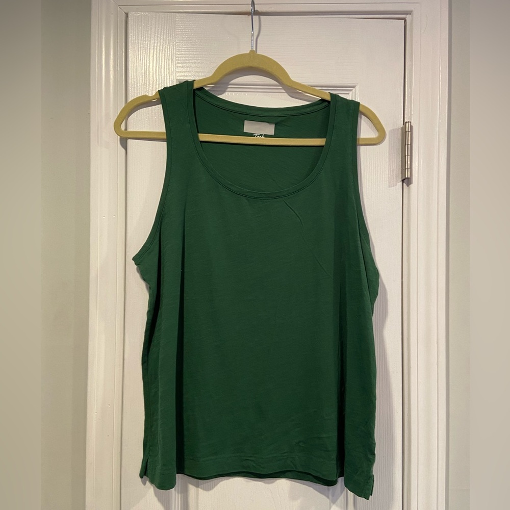 NWOT J. Crew Size L Green Scoop Neck Split Hem Relaxed Fit Slub Cotton Tank Top